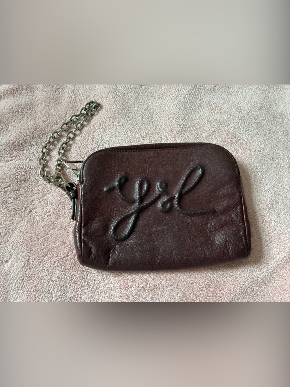 YSL Wristlet, Vintage brown leather 5” X 6”